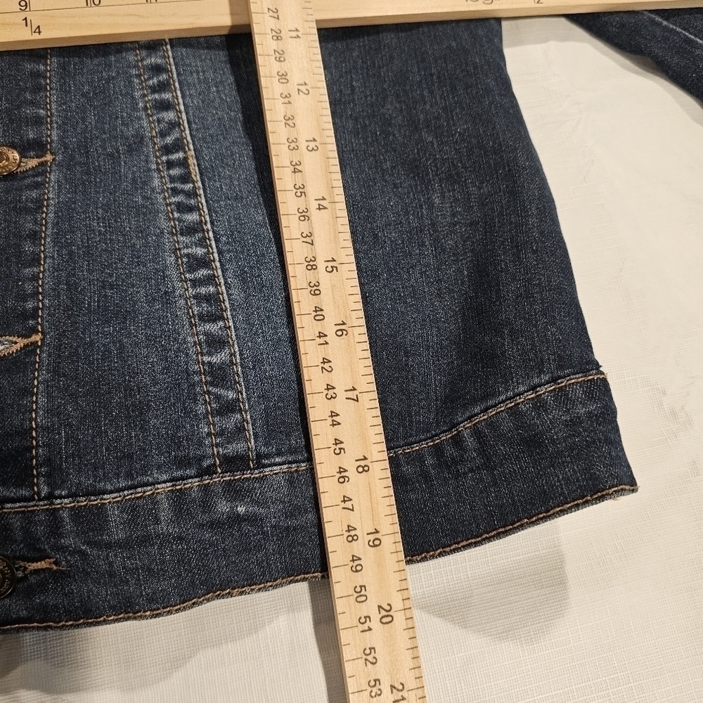 ARTISAN NY Navy Blue Denim Flap Pocket Trucker Cropped Jean Jacket sz S - Picture 5 of 9